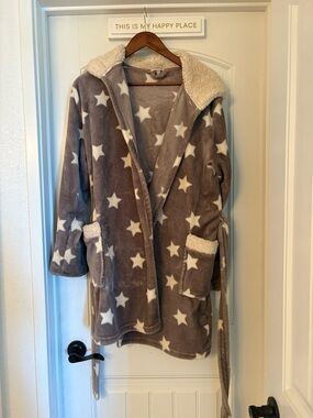 PJ Salvage Star Print Plush Robe | Sherpa Hooded Cozy Robe | Size M